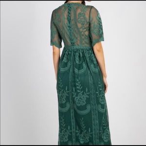 Teal Green Lace Mesh Overlay Maternity Maxi Dress